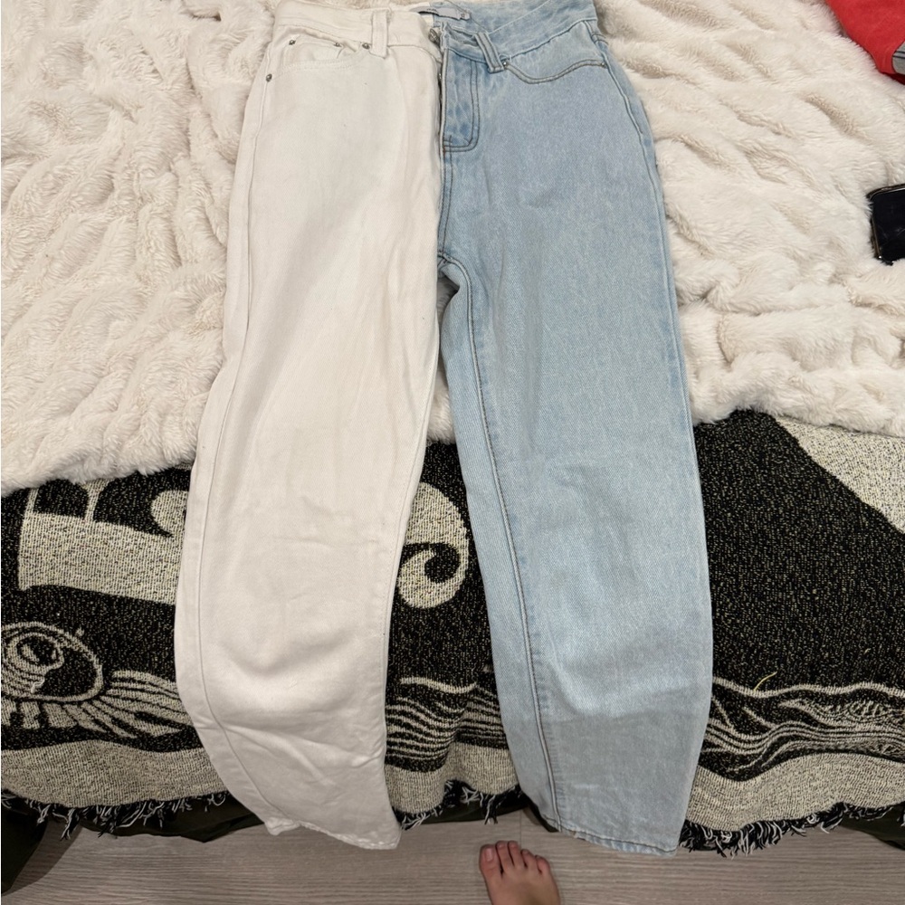Adika Two-Tone White and Light Blue Jeans